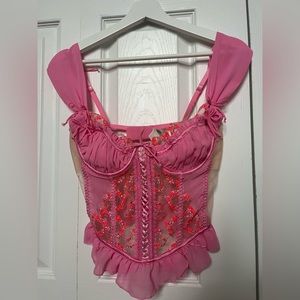 For Love and Lemons Pink Floral Corset Top